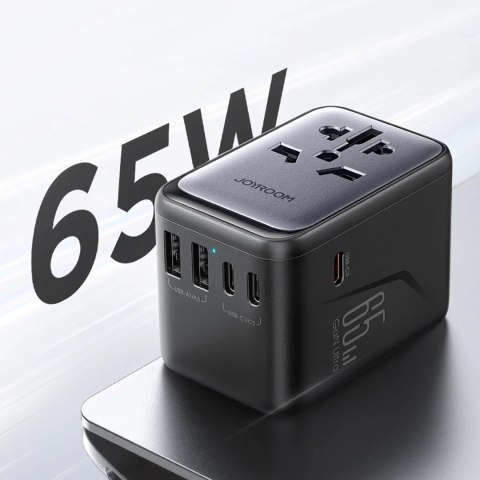 Adapter podróżny Joyroom JR-TCW02 65W uniwersalny EU / US / JP / AU / UK / CN - czarny Adapter podróżny Joyroom JR-TCW02 65W uniwersalny EU / US / JP / AU / UK / CN - czarny