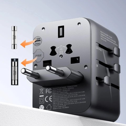 Adapter podróżny Joyroom JR-TCW02 65W uniwersalny EU / US / JP / AU / UK / CN - czarny Adapter podróżny Joyroom JR-TCW02 65W uniwersalny EU / US / JP / AU / UK / CN - czarny