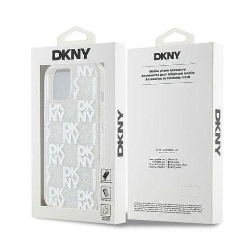 Etui DKNY Liquid Glitter Multilogo na iPhone 15 / 14 / 13 - białe Etui DKNY Liquid Glitter Multilogo na iPhone 15 / 14 / 13 - białe