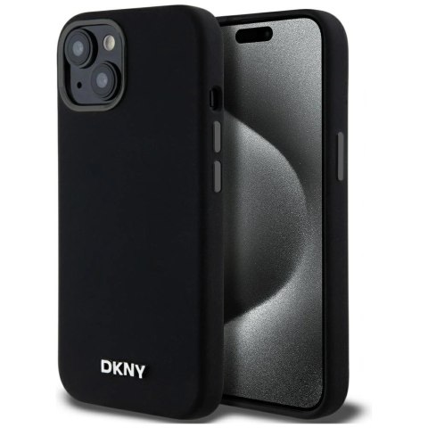 Etui DKNY Liquid Silicone Small Metal Logo MagSafe na iPhone 14 / 15 / 13 - czarne