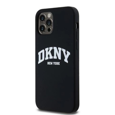 Etui DKNY Liquid Silicone White Printed Logo MagSafe na iPhone 12/12 Pro - czarne Etui DKNY Liquid Silicone White Printed Logo MagSafe na iPhone 12/12 Pro - czarne