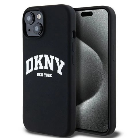 Etui DKNY Liquid Silicone White Printed Logo MagSafe na iPhone 15 Plus / 14 Plus - czarne Etui DKNY Liquid Silicone White Printed Logo MagSafe na iPhone 15 Plus / 14 Plus - czarne