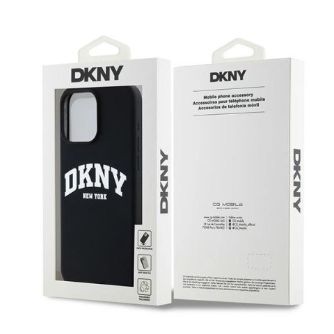 Etui DKNY Liquid Silicone White Printed Logo MagSafe na iPhone 15 Pro Max - czarne Etui DKNY Liquid Silicone White Printed Logo MagSafe na iPhone 15 Pro Max - czarne