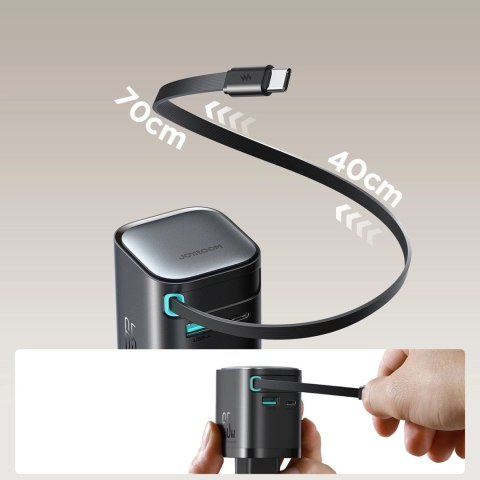 Ładowarka GaN Joyroom JR-TCL02 65W USB-A USB-C z wbudowanym kablem USB-C - czarna Ładowarka GaN Joyroom JR-TCL02 65W USB-A USB-C z wbudowanym kablem USB-C - czarna