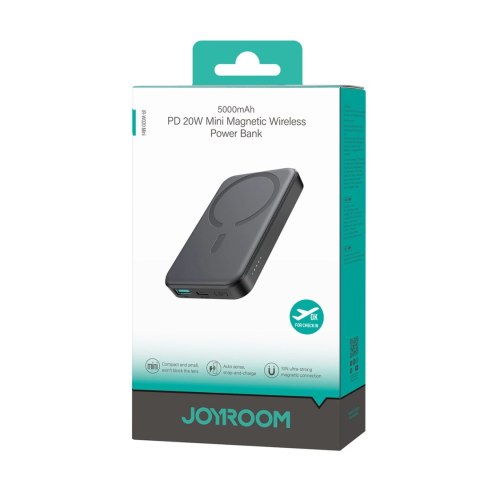 Powerbank Joyroom JR-W020 Mini 5000mAh USB-A USB-C indukcyjny 20W - czarny + kabel USB-C / USB-C