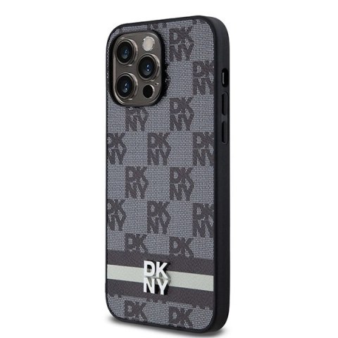 Etui DKNY Leather Checkered Mono Pattern & Printed Stripes na iPhone 14 Pro Max - czarne Etui DKNY Leather Checkered Mono Pattern & Printed Stripes na iPhone 14 Pro Max - czarne