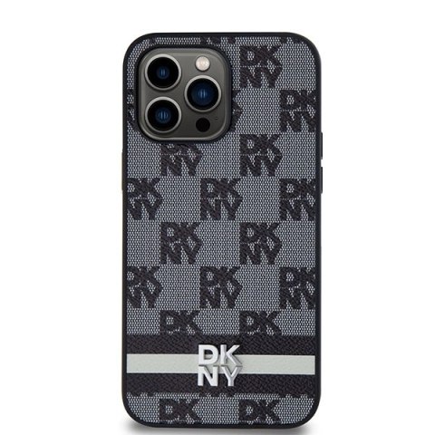Etui DKNY Leather Checkered Mono Pattern & Printed Stripes na iPhone 14 Pro Max - czarne Etui DKNY Leather Checkered Mono Pattern & Printed Stripes na iPhone 14 Pro Max - czarne