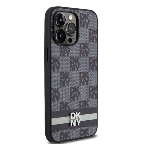 Etui DKNY Leather Checkered Mono Pattern & Printed Stripes na iPhone 14 Pro Max - czarne Etui DKNY Leather Checkered Mono Pattern & Printed Stripes na iPhone 14 Pro Max - czarne