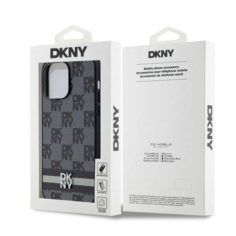 Etui DKNY Leather Checkered Mono Pattern & Printed Stripes na iPhone 14 Pro Max - czarne Etui DKNY Leather Checkered Mono Pattern & Printed Stripes na iPhone 14 Pro Max - czarne