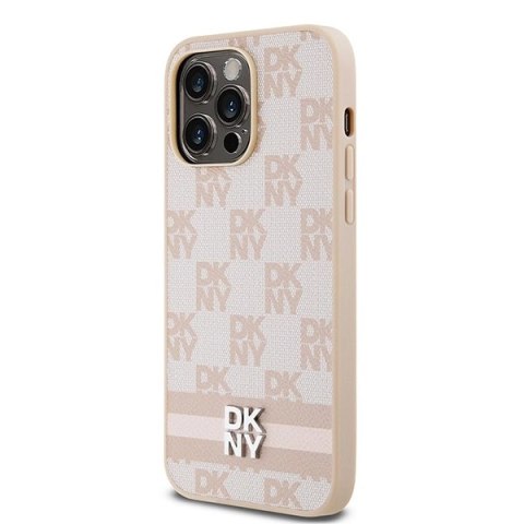 Etui DKNY Leather Checkered Mono Pattern & Printed Stripes na iPhone 14 Pro Max - różowe Etui DKNY Leather Checkered Mono Pattern & Printed Stripes na iPhone 14 Pro Max - różowe