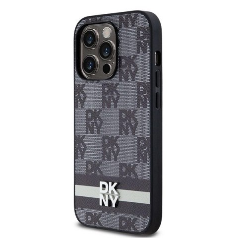 Etui DKNY Leather Checkered Mono Pattern & Printed Stripes na iPhone 14 Pro - czarne Etui DKNY Leather Checkered Mono Pattern & Printed Stripes na iPhone 14 Pro - czarne