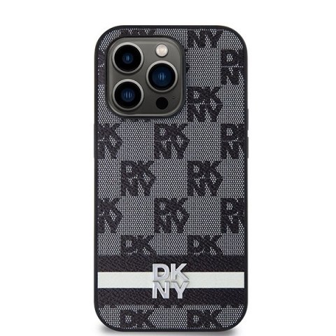 Etui DKNY Leather Checkered Mono Pattern & Printed Stripes na iPhone 14 Pro - czarne Etui DKNY Leather Checkered Mono Pattern & Printed Stripes na iPhone 14 Pro - czarne