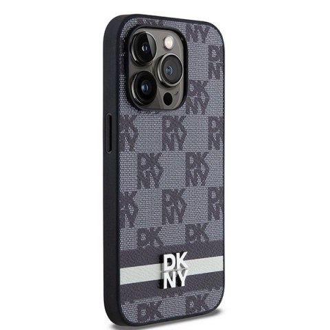 Etui DKNY Leather Checkered Mono Pattern & Printed Stripes na iPhone 14 Pro - czarne Etui DKNY Leather Checkered Mono Pattern & Printed Stripes na iPhone 14 Pro - czarne