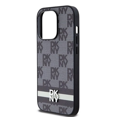 Etui DKNY Leather Checkered Mono Pattern & Printed Stripes na iPhone 14 Pro - czarne Etui DKNY Leather Checkered Mono Pattern & Printed Stripes na iPhone 14 Pro - czarne