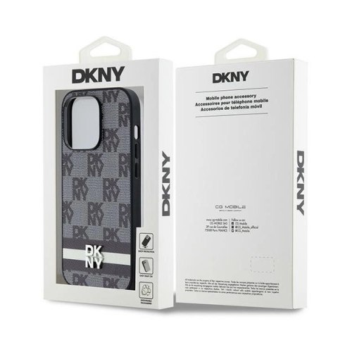 Etui DKNY Leather Checkered Mono Pattern & Printed Stripes na iPhone 14 Pro - czarne Etui DKNY Leather Checkered Mono Pattern & Printed Stripes na iPhone 14 Pro - czarne