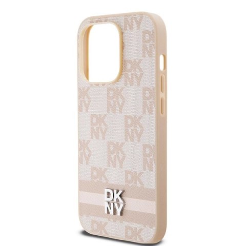 Etui DKNY Leather Checkered Mono Pattern & Printed Stripes na iPhone 14 Pro - różowe Etui DKNY Leather Checkered Mono Pattern & Printed Stripes na iPhone 14 Pro - różowe
