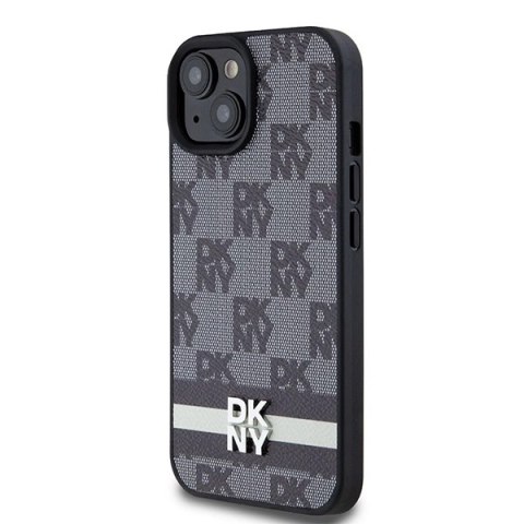 Etui DKNY Leather Checkered Mono Pattern & Printed Stripes na iPhone 15 Plus / 14 Plus - czarne Etui DKNY Leather Checkered Mono Pattern & Printed Stripes na iPhone 15 Plus / 14 Plus - czarne
