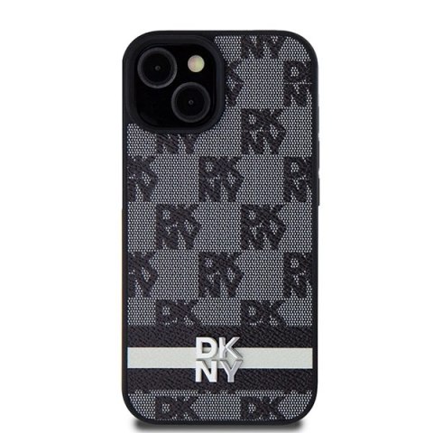 Etui DKNY Leather Checkered Mono Pattern & Printed Stripes na iPhone 15 Plus / 14 Plus - czarne Etui DKNY Leather Checkered Mono Pattern & Printed Stripes na iPhone 15 Plus / 14 Plus - czarne