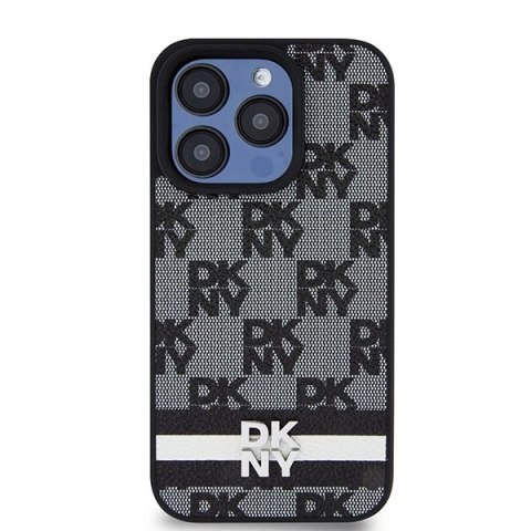 Etui DKNY Leather Checkered Mono Pattern & Printed Stripes na iPhone 15 Pro - czarne Etui DKNY Leather Checkered Mono Pattern & Printed Stripes na iPhone 15 Pro - czarne