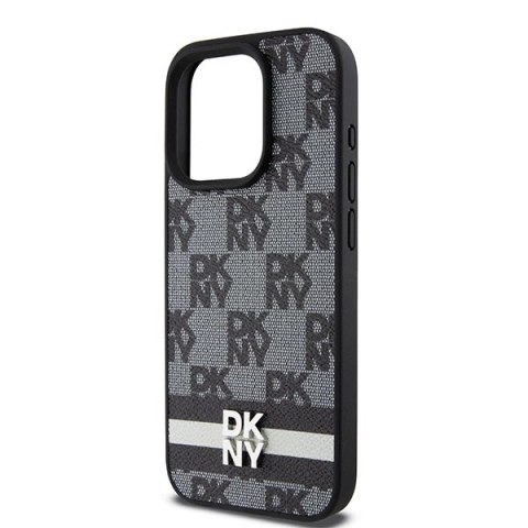 Etui DKNY Leather Checkered Mono Pattern & Printed Stripes na iPhone 15 Pro - czarne Etui DKNY Leather Checkered Mono Pattern & Printed Stripes na iPhone 15 Pro - czarne