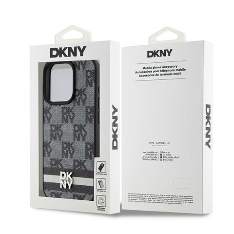 Etui DKNY Leather Checkered Mono Pattern & Printed Stripes na iPhone 15 Pro - czarne Etui DKNY Leather Checkered Mono Pattern & Printed Stripes na iPhone 15 Pro - czarne