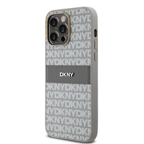 Etui DKNY Leather Mono Stripe & Metal Logo na iPhone 14 Pro - beżowe Etui DKNY Leather Mono Stripe & Metal Logo na iPhone 14 Pro - beżowe