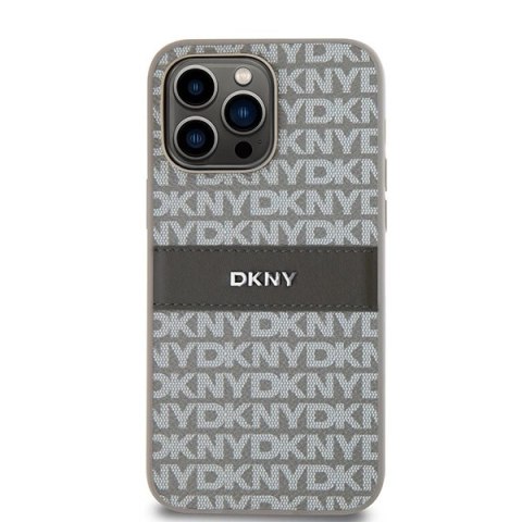 Etui DKNY Leather Mono Stripe & Metal Logo na iPhone 14 Pro - beżowe Etui DKNY Leather Mono Stripe & Metal Logo na iPhone 14 Pro - beżowe