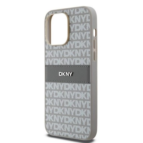Etui DKNY Leather Mono Stripe & Metal Logo na iPhone 14 Pro - beżowe Etui DKNY Leather Mono Stripe & Metal Logo na iPhone 14 Pro - beżowe