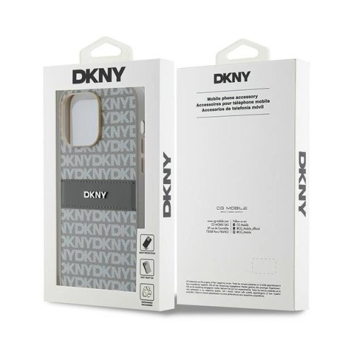 Etui DKNY Leather Mono Stripe & Metal Logo na iPhone 14 Pro - beżowe Etui DKNY Leather Mono Stripe & Metal Logo na iPhone 14 Pro - beżowe