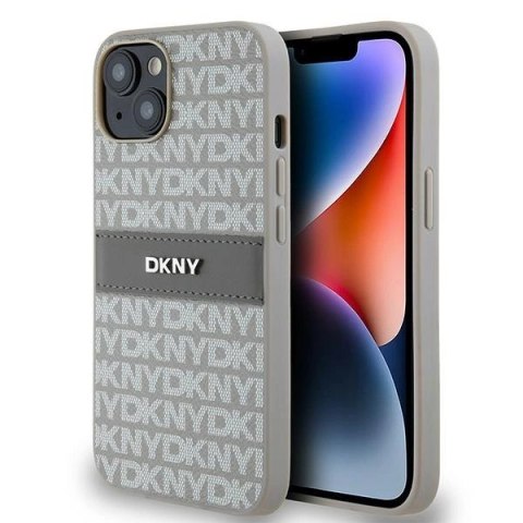 Etui DKNY Leather Mono Stripe & Metal Logo na iPhone 15 / 14 / 13 - beżowe Etui DKNY Leather Mono Stripe & Metal Logo na iPhone 15 / 14 / 13 - beżowe