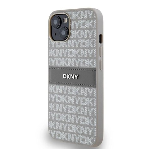 Etui DKNY Leather Mono Stripe & Metal Logo na iPhone 15 / 14 / 13 - beżowe Etui DKNY Leather Mono Stripe & Metal Logo na iPhone 15 / 14 / 13 - beżowe