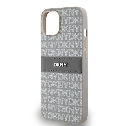 Etui DKNY Leather Mono Stripe & Metal Logo na iPhone 15 / 14 / 13 - beżowe Etui DKNY Leather Mono Stripe & Metal Logo na iPhone 15 / 14 / 13 - beżowe