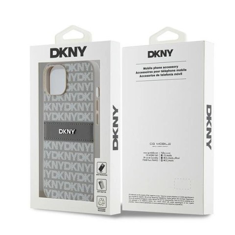 Etui DKNY Leather Mono Stripe & Metal Logo na iPhone 15 / 14 / 13 - beżowe Etui DKNY Leather Mono Stripe & Metal Logo na iPhone 15 / 14 / 13 - beżowe