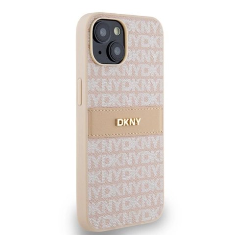 Etui DKNY Leather Mono Stripe & Metal Logo na iPhone 15 / 14 / 13 - różowe Etui DKNY Leather Mono Stripe & Metal Logo na iPhone 15 / 14 / 13 - różowe