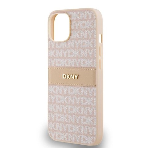 Etui DKNY Leather Mono Stripe & Metal Logo na iPhone 15 / 14 / 13 - różowe Etui DKNY Leather Mono Stripe & Metal Logo na iPhone 15 / 14 / 13 - różowe