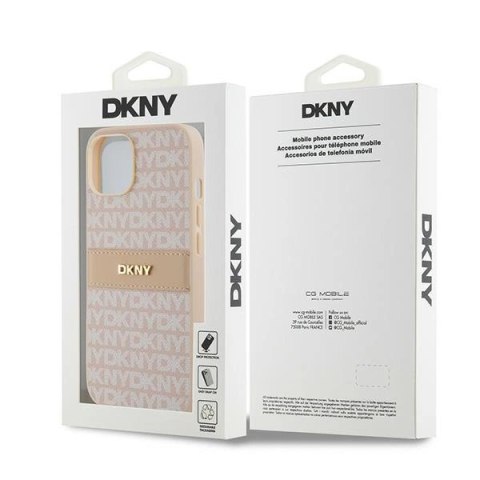 Etui DKNY Leather Mono Stripe & Metal Logo na iPhone 15 / 14 / 13 - różowe Etui DKNY Leather Mono Stripe & Metal Logo na iPhone 15 / 14 / 13 - różowe