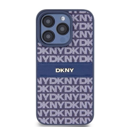 Etui DKNY Leather Mono Stripe & Metal Logo na iPhone 15 Pro - niebieskie Etui DKNY Leather Mono Stripe & Metal Logo na iPhone 15 Pro - niebieskie