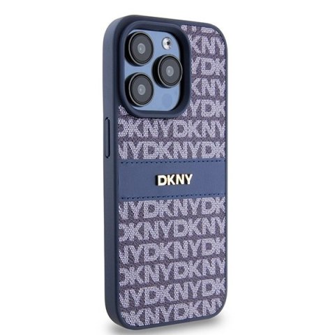 Etui DKNY Leather Mono Stripe & Metal Logo na iPhone 15 Pro - niebieskie Etui DKNY Leather Mono Stripe & Metal Logo na iPhone 15 Pro - niebieskie
