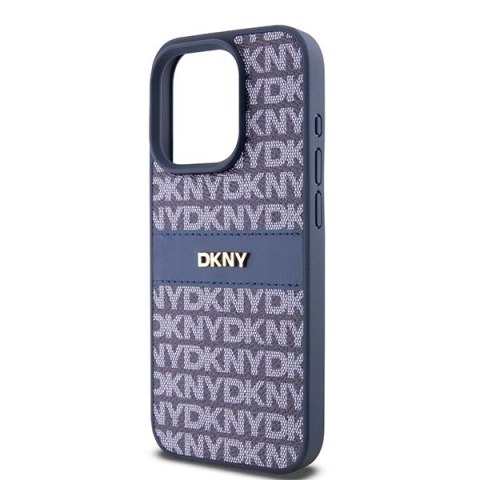 Etui DKNY Leather Mono Stripe & Metal Logo na iPhone 15 Pro - niebieskie Etui DKNY Leather Mono Stripe & Metal Logo na iPhone 15 Pro - niebieskie