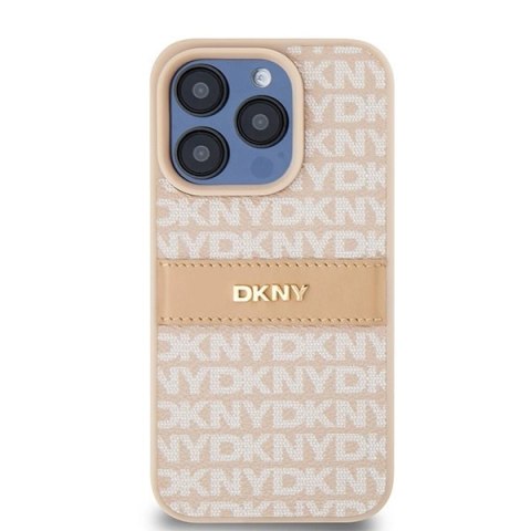 Etui DKNY Leather Mono Stripe & Metal Logo na iPhone 15 Pro - różowe Etui DKNY Leather Mono Stripe & Metal Logo na iPhone 15 Pro - różowe