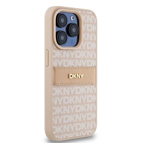 Etui DKNY Leather Mono Stripe & Metal Logo na iPhone 15 Pro - różowe Etui DKNY Leather Mono Stripe & Metal Logo na iPhone 15 Pro - różowe