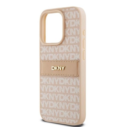 Etui DKNY Leather Mono Stripe & Metal Logo na iPhone 15 Pro - różowe Etui DKNY Leather Mono Stripe & Metal Logo na iPhone 15 Pro - różowe