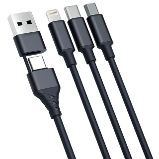 Kabel 3mk Hyper Cable 3w1 USB-A - USB-C / USB-C - micro USB - Lightning 1.5m - czarny
