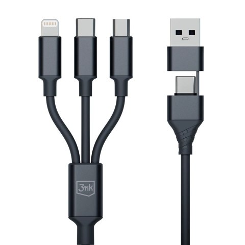 Kabel 3mk Hyper Cable 3w1 USB-A - USB-C / USB-C - micro USB - Lightning 1.5m - czarny Kabel 3mk Hyper Cable 3w1 USB-A - USB-C / USB-C - micro USB - Lightning 1.5m - czarny