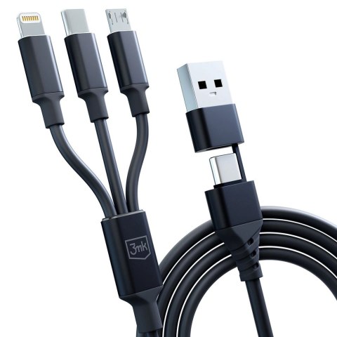 Kabel 3mk Hyper Cable 3w1 USB-A - USB-C / USB-C - micro USB - Lightning 1.5m - czarny Kabel 3mk Hyper Cable 3w1 USB-A - USB-C / USB-C - micro USB - Lightning 1.5m - czarny