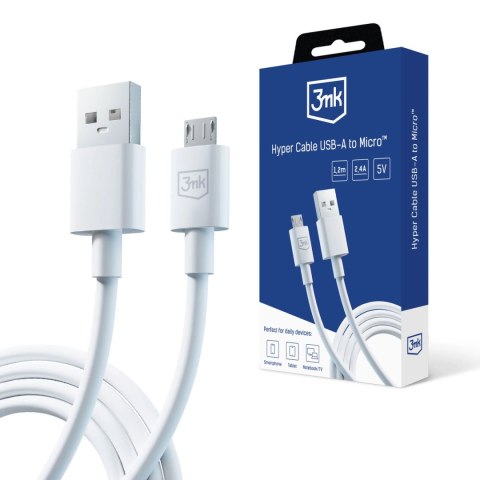 Kabel 3mk Hyper Cable USB-A / micro USB 5V 2,4A 1.2m - biały Kabel 3mk Hyper Cable USB-A / micro USB 5V 2,4A 1.2m - biały