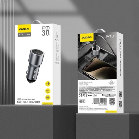 Ładowarka Dudao R14 samochodowa USB-C 30W PD - srebrna Ładowarka Dudao R14 samochodowa USB-C 30W PD - srebrna