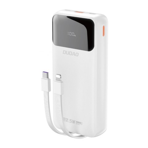 Powerbank Dudao K15Pro 20000mAh 22.5W PD USB-C / USB-A / wbudowane kable Lightning i USB-C - biały Powerbank Dudao K15Pro 20000mAh 22.5W PD USB-C / USB-A / wbudowane kable Lightning i USB-C - biały
