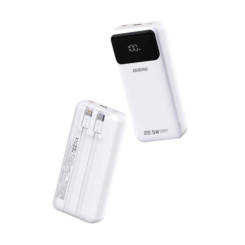 Powerbank Dudao K15Pro 20000mAh 22.5W PD USB-C / USB-A / wbudowane kable Lightning i USB-C - biały Powerbank Dudao K15Pro 20000mAh 22.5W PD USB-C / USB-A / wbudowane kable Lightning i USB-C - biały