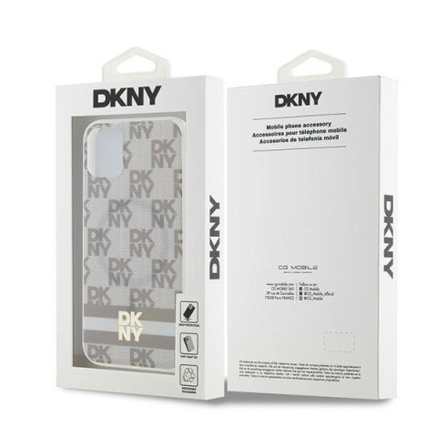 Etui DKNY IML Checkered Mono Pattern & Printed Stripes MagSafe na iPhone 11 / Xr - beżowe Etui DKNY IML Checkered Mono Pattern & Printed Stripes MagSafe na iPhone 11 / Xr - beżowe
